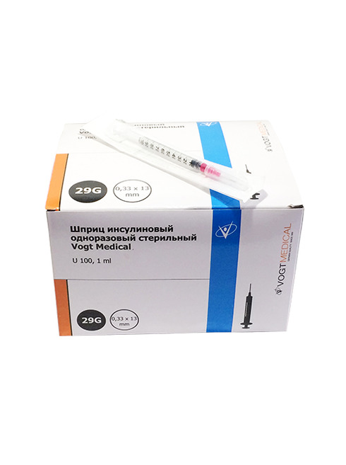 Шприц инсулиновый с интегрированной иглой G29 0,3х13 Vogt Medical.